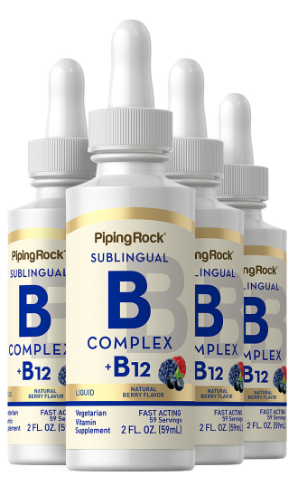 B-Complex Liquid Plus B-12 Sublingual, 1200 mcg, 2 fl oz (59 mL) Dropper Bottle, 4 Bottles