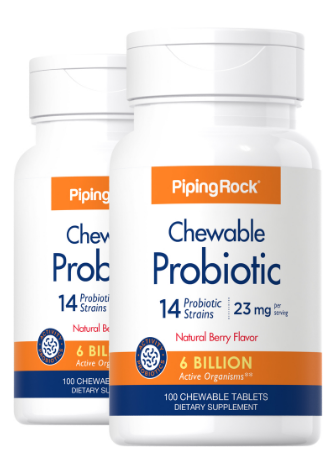 Chewable Probiotic 14 Strains 6 Billion Organisms (Natural Berry), 100 Chewable Tablets, 2 Bottles