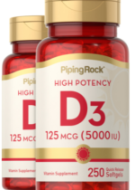 High Potency Vitamin D3, 5000 IU, 250 Quick Release Softgels, 2 Bottles