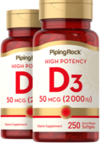 High potency vitamin D3 50 MCG (2000 iu) two bottles 250 quick release soft gels