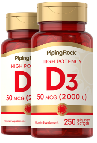 High potency vitamin D3 50 MCG (2000 iu) two bottles 250 quick release soft gels