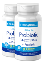 Probiotic 14 Strains 25 Billion Organisms plus Prebiotic, 50 Quick Release Capsules, 2 Bottles
