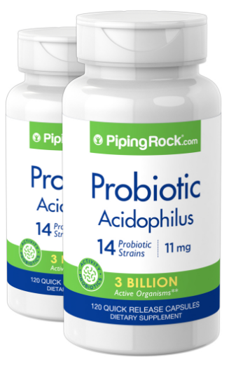 Probiotic Acidophilus 14 Strains 3 Billion Organisms, 120 Quick Release Capsules, 2 Bottles