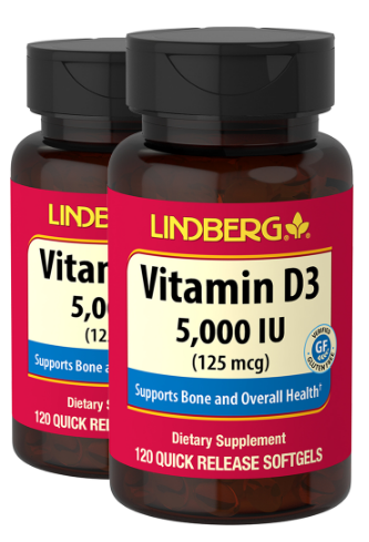 Vitamin D3, 5000 IU, 120 Quick Release Soft gels, 2 Bottles