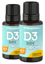 Baby D3 Drops Liquid Vitamin D 400 IU 365 servings, 9.2 mL (0.31 fl oz) Dropper Bottle, 2 Dropper Bottles