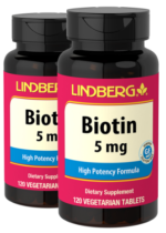 Biotin 5 mg (5000 mcg), 120 Vegetarian Tablets, 2 Bottles