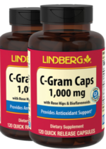 C-Gram 1000 mg with Rose Hips & Bioflavonoids, 120 Capsules, 2 Bottles