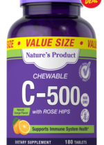 Chewable Vitamin C 500 mg with Rose Hips (Natural Orange), 180 Tablets