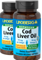 Cod Liver Oil (Norwegian), 415 mg, 120 Softgels, 2 Bottles