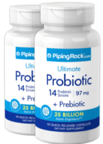 Probiotic 14 Strains 25 Billion Organisms plus Prebiotic, 50 Quick Release Capsules, 2 Bottles