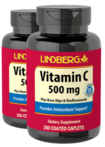 Vitamin C 500 mg plus Rose Hips & Bioflavonoids, 250 Coated Caplets, 2 Bottles