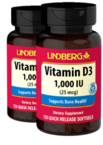 Vitamin D3, 1000 IU, 120 Quick Release Softgels, 2 Bottles