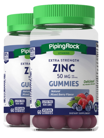 Zinc Gummies (Natural Mixed Berry), 50 mg (per serving), 60 Vegan Gummies, 2 Bottles